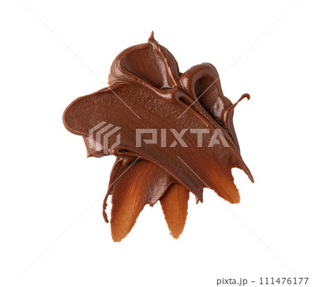 Smear of tasty chocolate paste on white background 111476177