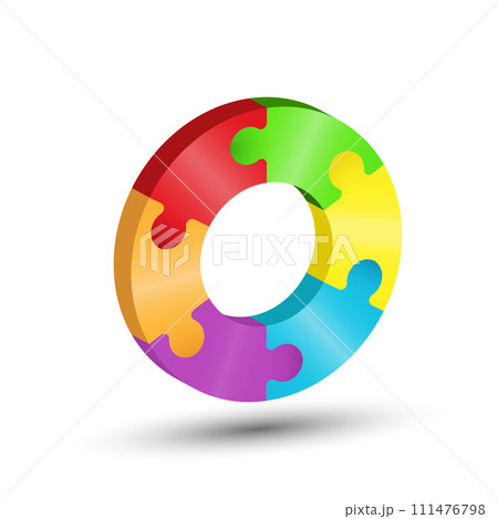 The circle consists of 6 puzzle pieces. 3d illustration for creative ideas and creative design. Volumetric style 111476798