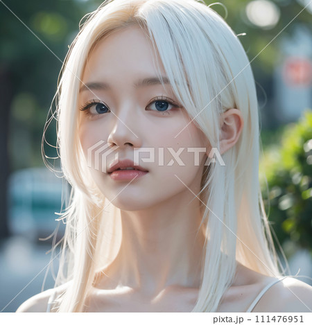 銀髪の若い女性の顔のアップ 111476951