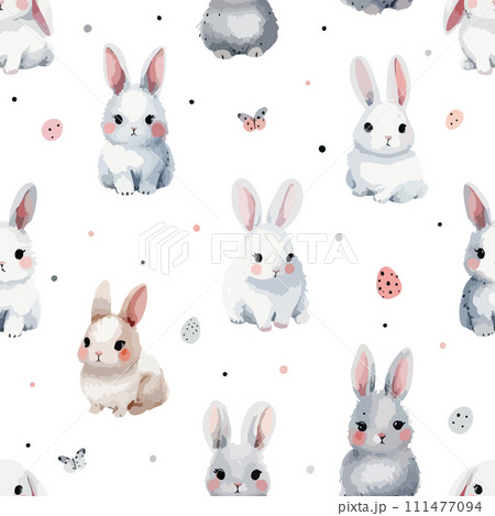 Seamless pattern with cute white rabbits. Hand Drawn vector illustration. Seamless pattern with cute white rabbits. Hand Drawn vector illustration. 111477094