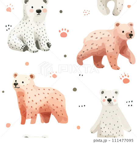 Watercolor winter background with polar bear. Vector illustration seamless pattern for background,wallpaper,fabric. Watercolor winter background with polar bear. Vector illustration seamless pattern for background,wallpaper,fabric. 111477095