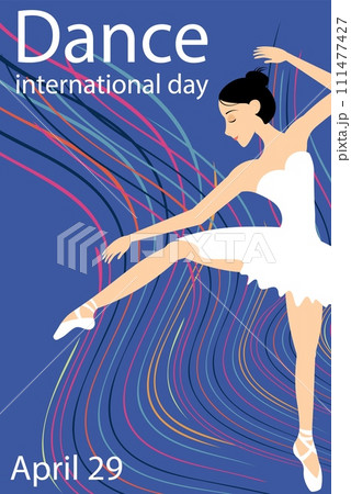 Dance Day. Ballerina and waves on a blue background. 111477427