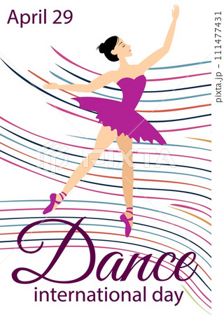 Dance Day. Ballerina and waves on a transparent background. 111477431
