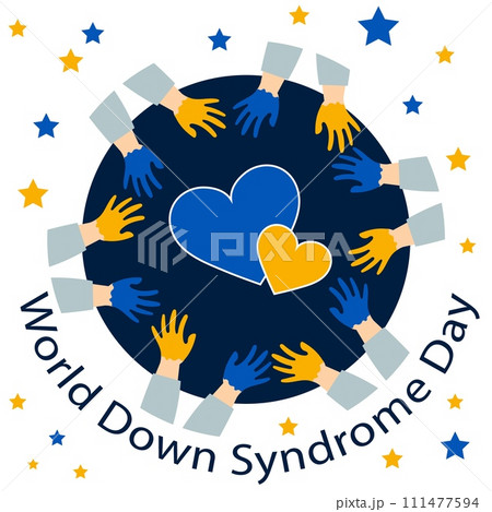 World Down syndrome day. Heart in a circle and hands. Down syndrome awareness concept. 111477594