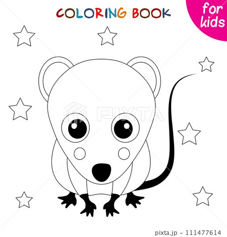Cute animals. Little mouse and stars. Coloring book template for children. Editable vector 111477614
