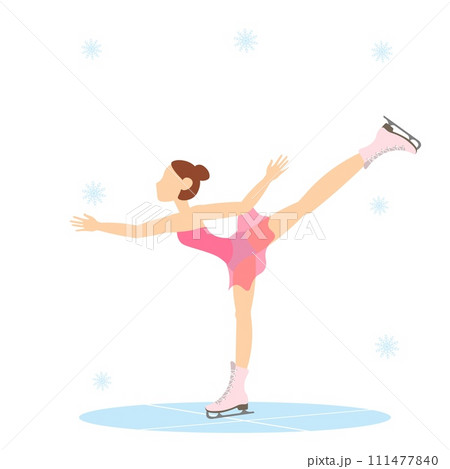 Figure skating. Illustrated winter sports. A woman in pink is the center of attention at an ice show. Elements of figure skating. 111477840