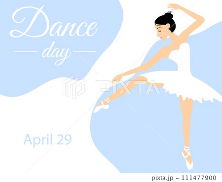 International Dance Day. A ballerina dressed in white performs against a light blue background. International Dance Day. A ballerina dressed in white performs against a light blue background. 111477900