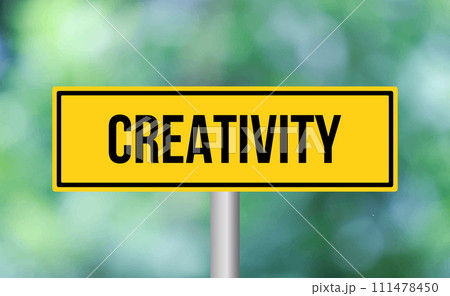 Creativity road sign on blur background Creativity road sign on blur background 111478450