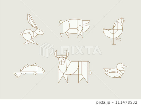 Animals art deco style beige 111478532