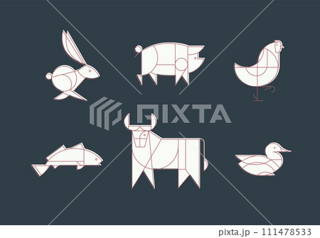 Animals art deco style blue 111478533