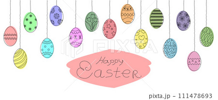 Easter web banner with colorful painted Easter eggs. Easter eggs with different texture. Vector illustration EPS10 111478693