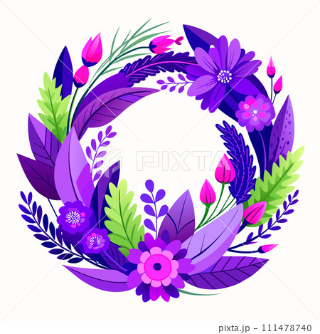 Cute Purple Rustic Bohemian Wedding Wreath Flower Clipart, watercolor painting 111478740