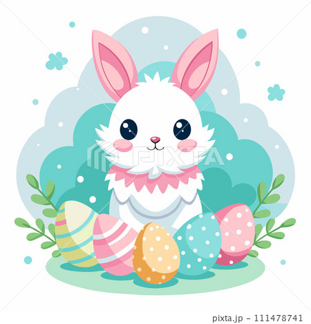 Easter, rabbit, eggs pattern flowers 111478741