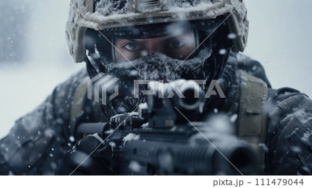 AI-generated content. Soldier in the Snow With Rifle. Generative AI. AI-generated content. Soldier in the Snow With Rifle. Generative AI. 111479044