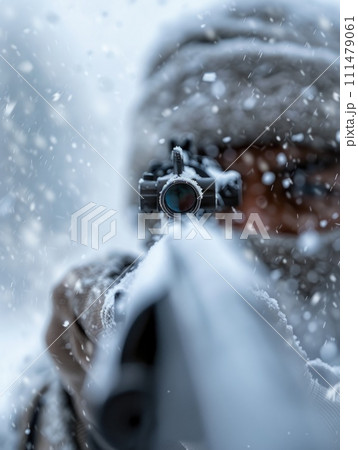 AI-generated content. Armed Man in Snow. Generative AI. 111479061