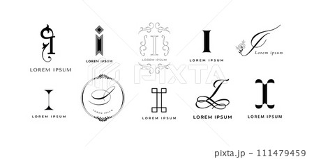 Inspiring I emblem. Letter i monogram for invest company, info or innovative idea branding template vector icon set 111479459