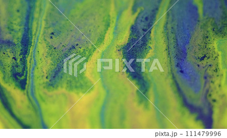 Paint spill glitter ink flow green blue fluid wave 111479996