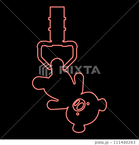 Neon prize toy manipulator hold plush bear cute doll iron hook crane claw picker for pick up red color vector illustration image flat style Neon prize toy manipulator hold plush bear cute doll iron hook crane claw picker for pick up red color vector illustration image flat style 111480263