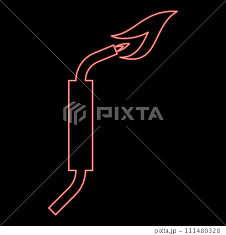 Neon gas burner blowtorch with flame industrial equipment red color vector illustration image flat style 111480328
