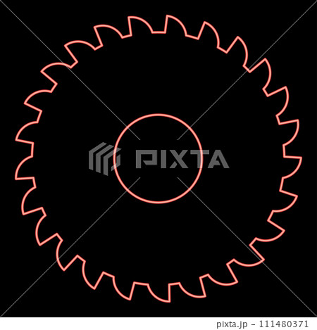 Neon round knife millstone circular saw disc red color vector illustration image flat style 111480371