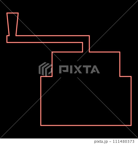 Neon millstone manual old stone mill flour production grinding grain with handle holder red color vector illustration image flat style 111480373