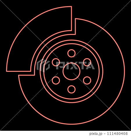 Neon car brake disk part gear system red color vector illustration image flat style Neon car brake disk part gear system red color vector illustration image flat style 111480408