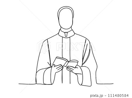 Priest, one line drawing vector illustration. Priest, one line drawing vector illustration. 111480584