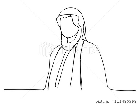 Muslim man in arabian clothes, one line drawing vector illustration. Muslim man in arabian clothes, one line drawing vector illustration. 111480598
