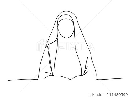 Nun, one line drawing vector illustration. Nun, one line drawing vector illustration. 111480599