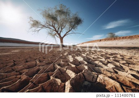 AI-generated content. Lone Tree in Arid Desert Landscape 111480761