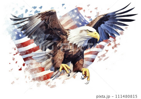 AI-generated content. American Bald Eagle with Flag Illustration 111480815
