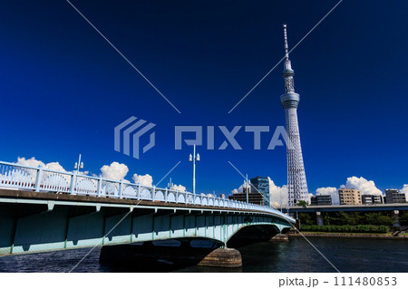 隅田川から望むスカイツリーと言問橋 111480853