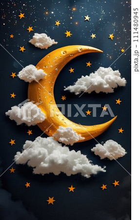 AI-generated content. Enchanting Golden Crescent Moon Amidst the Stars and Clouds. Generative ai 111480945