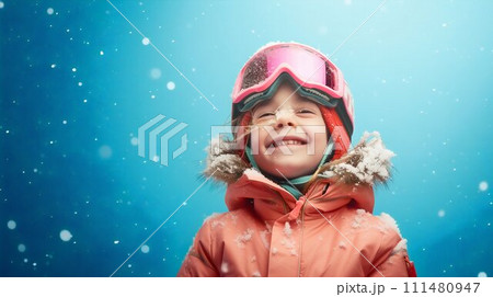 AI-generated content. Child in Snow with Ski Goggles. Generative ai 111480947