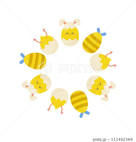 Easter eggs round frame, ornament, spring. On white isolated background. For your postcard design, invitations, congratulations Easter eggs round frame, ornament, spring. On white isolated background. For your postcard design, invitations, congratulations 111482369