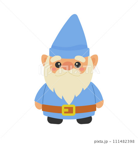 Small garden gnome with beard and blue clothes with a cap, vector illustration 111482398