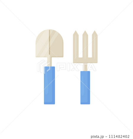 Garden tools, small Shovel  and trowel with blue handle.  Vector illustration 111482402