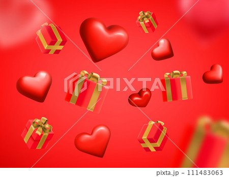 Gift boxes and flying hearts. Happy Valentines day illustration. 3d vector 111483063