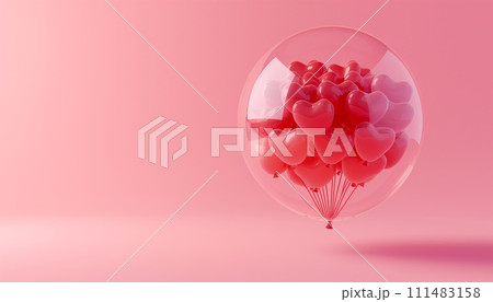 AI-generated content. Transparent balloon with plenty of red heart shaped balloons  111483158