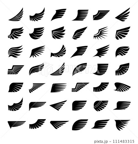 Wings. Symbols of aviation or pilot emblems recent vector stylized wings collection 111483315