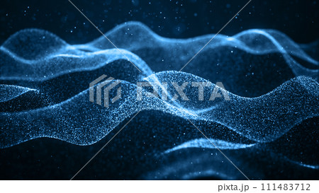 青のパーティクル。粒子の未来的なサイバー背景 111483712
