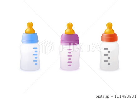 3d feeding bottle. Plastic baby bottle cup with nipple for newborns milk eating, toddler or babies children dairy nutrition, infant kids feed realistic exact vector illustration 3d feeding bottle. Plastic baby bottle cup with nipple for newborns milk eating, toddler or babies children dairy nutrition, infant kids feed realistic exact vector illustration 111483831