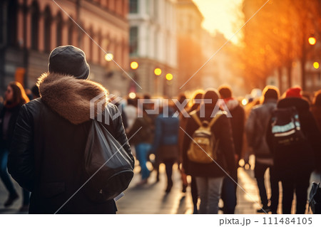 Crowd of people on street 111484105