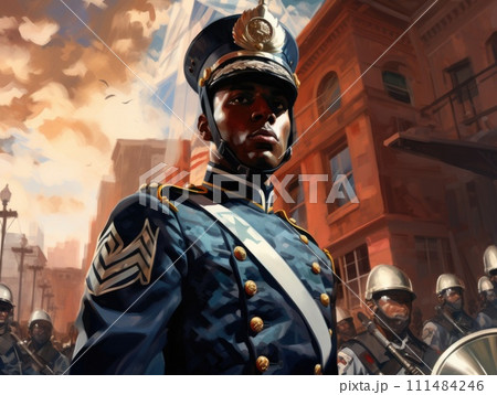 AI-generated content. Painting of a Man in Military Uniform. Generative AI. 111484246