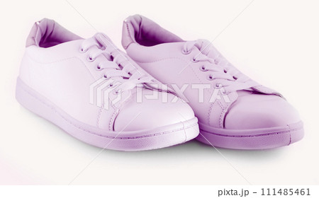 Pair of new pink sneaker isolated on white background 111485461