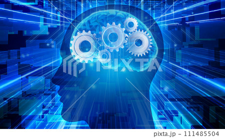 人工知能と青のサイバーデジタル背景イメージ 111485504