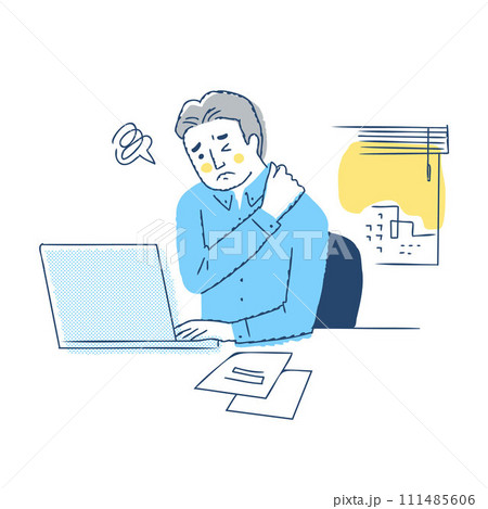 肩こりで困っているデスクワーク中の男性 111485606