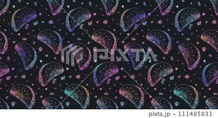 Fashion seamless pattern with holographic colorful outline sketch mexican taco on black background. Engraving fast food wrap sandwich texture for cafe textile design, wrapping paper Fashion seamless pattern with holographic colorful outline sketch mexican taco on black background. Engraving fast food wrap sandwich texture for cafe textile design, wrapping paper 111485831
