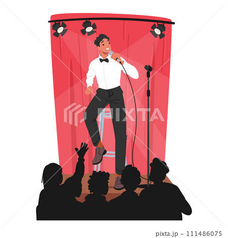 Male Artist Armed With Humor And Wit, Commands The Stage, Delivering A Side-splitting Stand-up Comedy Show Male Artist Armed With Humor And Wit, Commands The Stage, Delivering A Side-splitting Stand-up Comedy Show 111486075