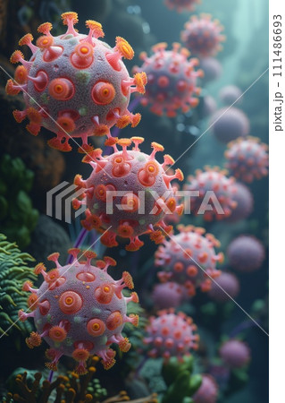 AI-generated content. Illustration of Viruses Interacting with Human Cells 111486693